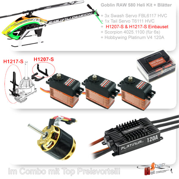 Goblin RAW 580 Scorpion HKIV 4026 Combo mit Servo Bundle und 120A Hobby Wing Platinum Regler