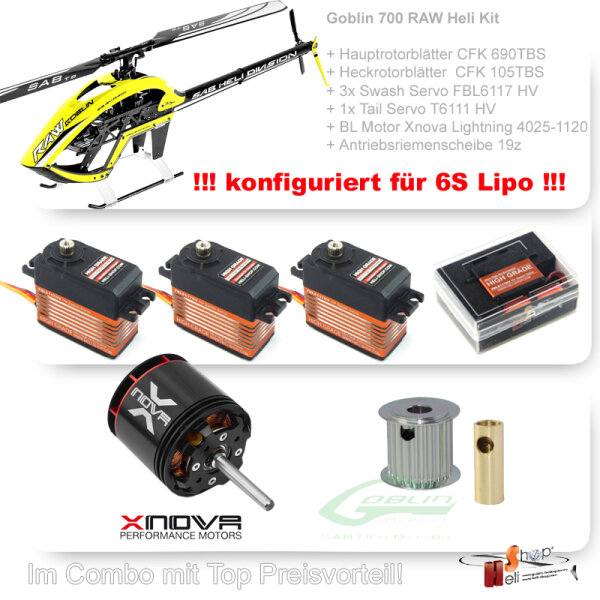 SAB Goblin RAW 700 Xnova Bundle for 6S LiPo with High Grade Servo