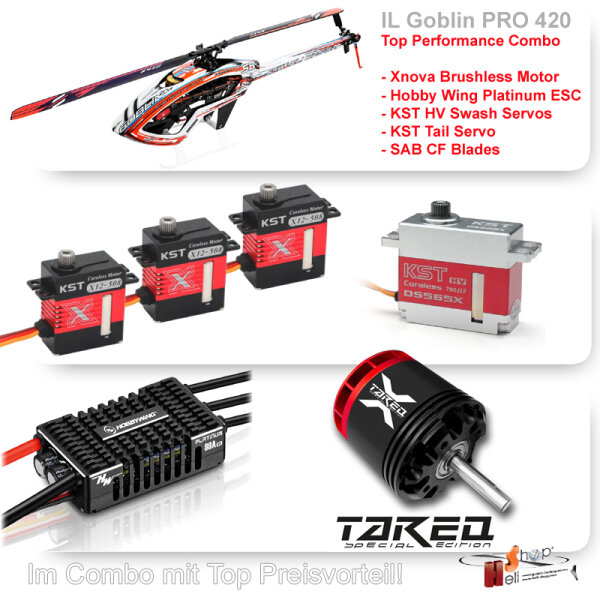 ilGOBLIN PRO 420 White Xnova Tareq Combo with Hobby Wing ESC + KST Servo Bundle