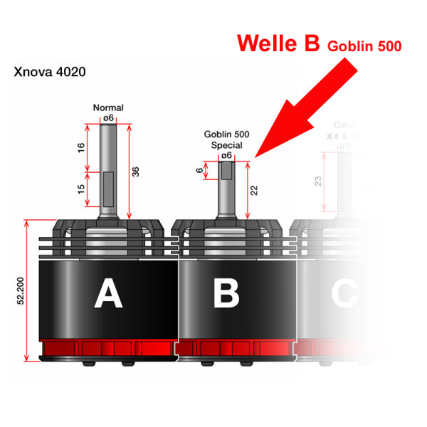Welle Typ B Goblin 500/570 / / L=22mm / D=6mm