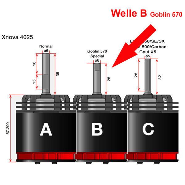 Welle Typ B Goblin 570 / L=28mm / D=6mm